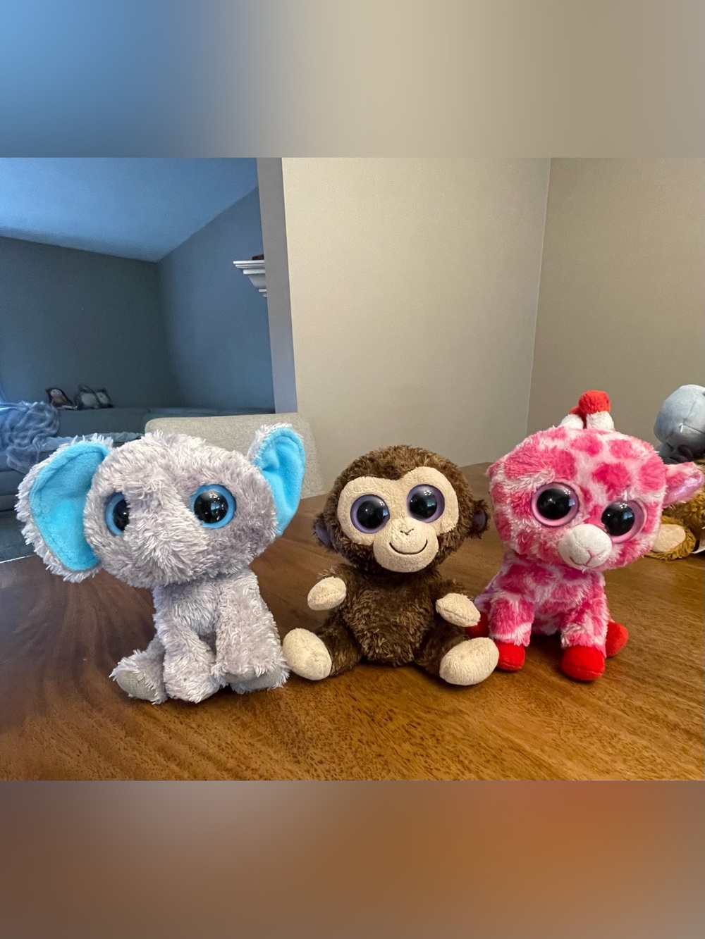 Beanie boos Ty Plush Trio - Blue-Eared Elephant, Brown Monkey, Pink Giraffe